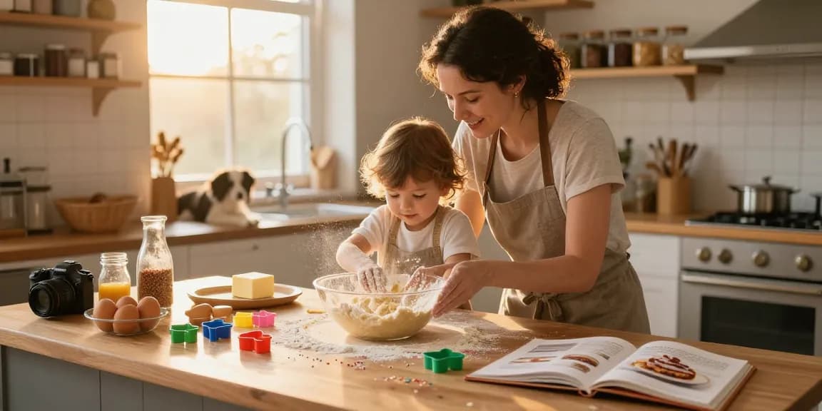 Family bonding in the kitchen, baking memories together at thestorybookstomach.com.