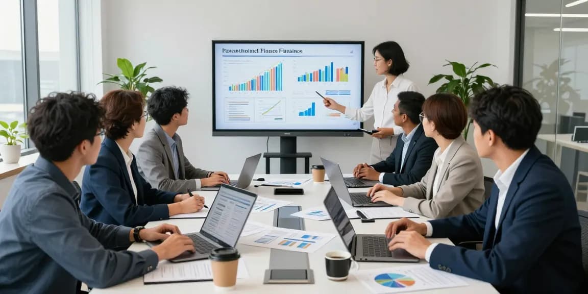 Professionals collaborating on international project finance lending strategies in a modern office.