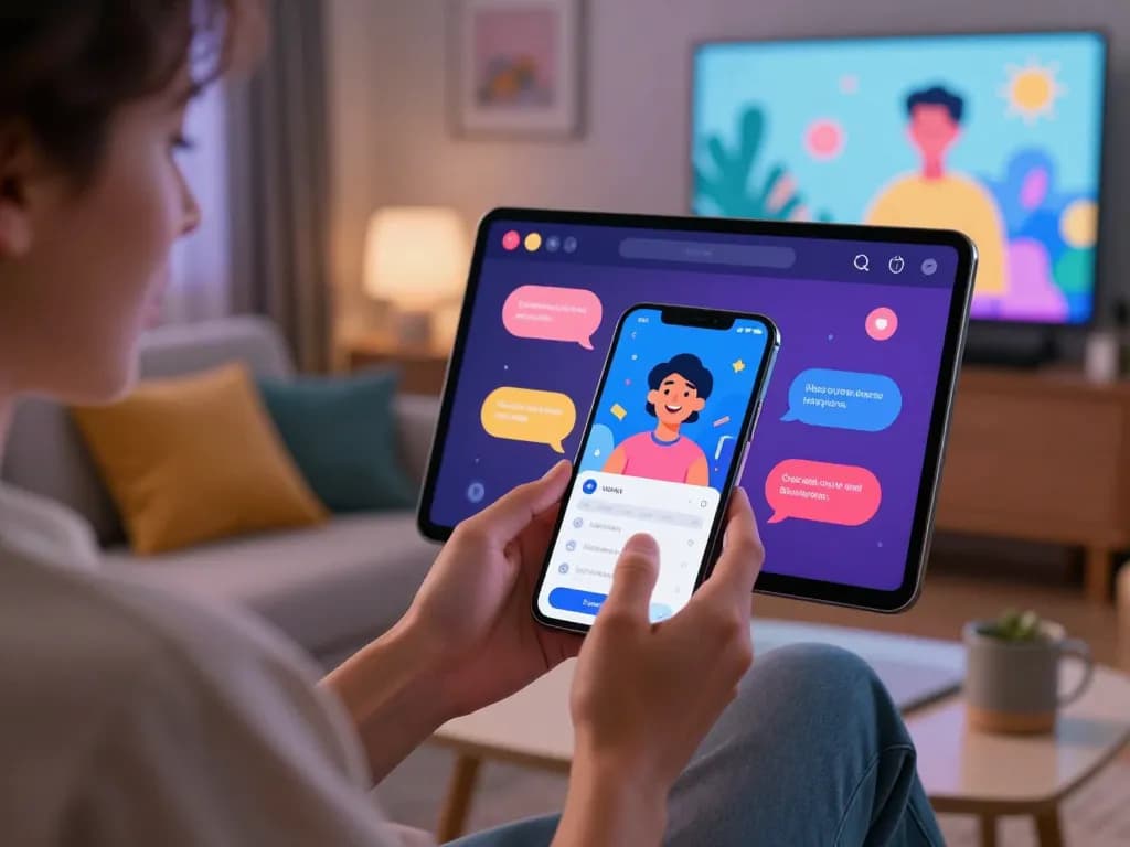 Engaging user interacting with a chatbot in a vibrant setting, showcasing porn ai chat technology.