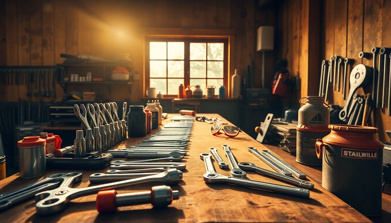 Showcase Stahlwille tools organized on a workbench, highlighting quality and precision.