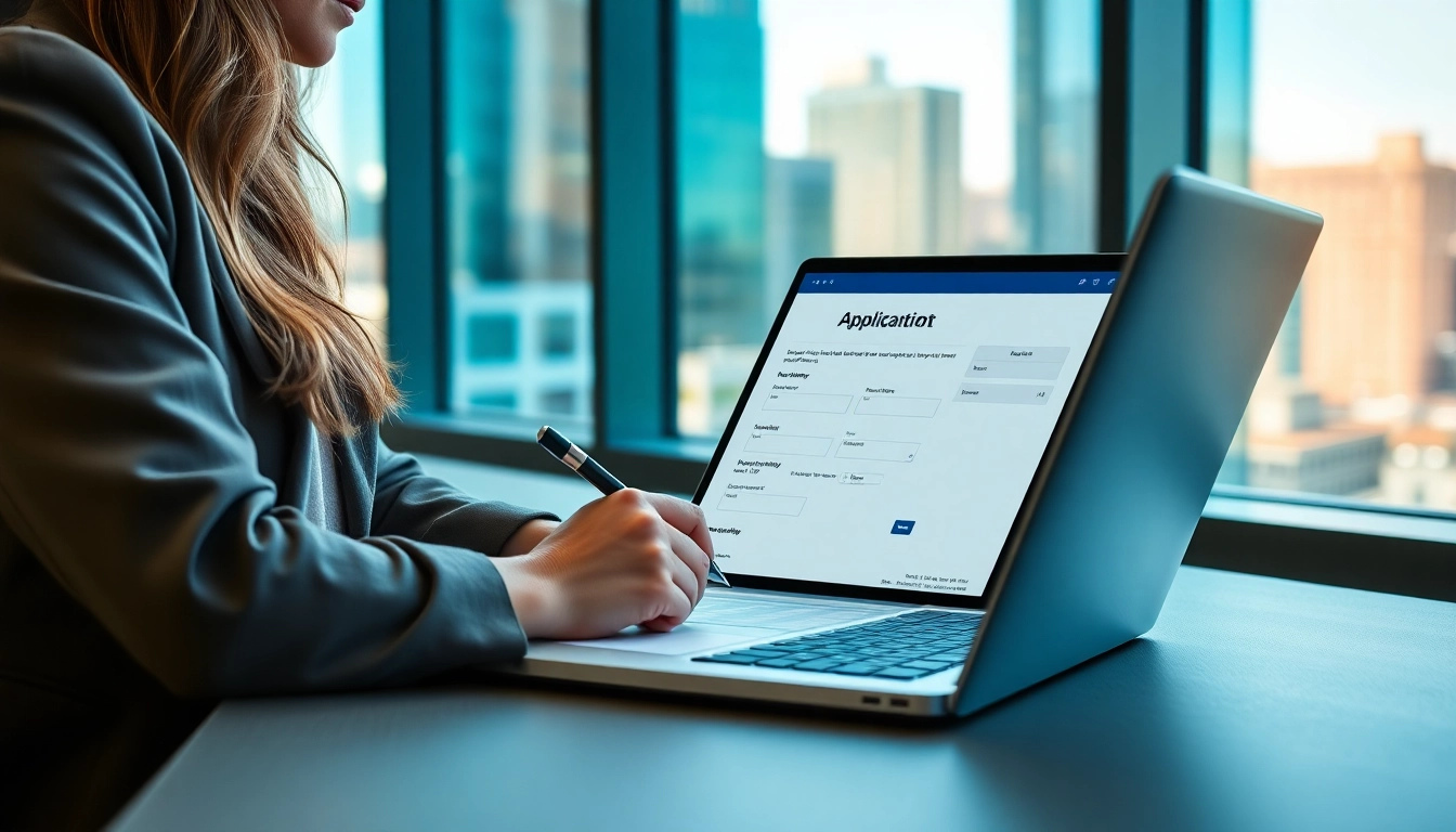 Complete the eta uk application form with a focused individual at a modern workspace.