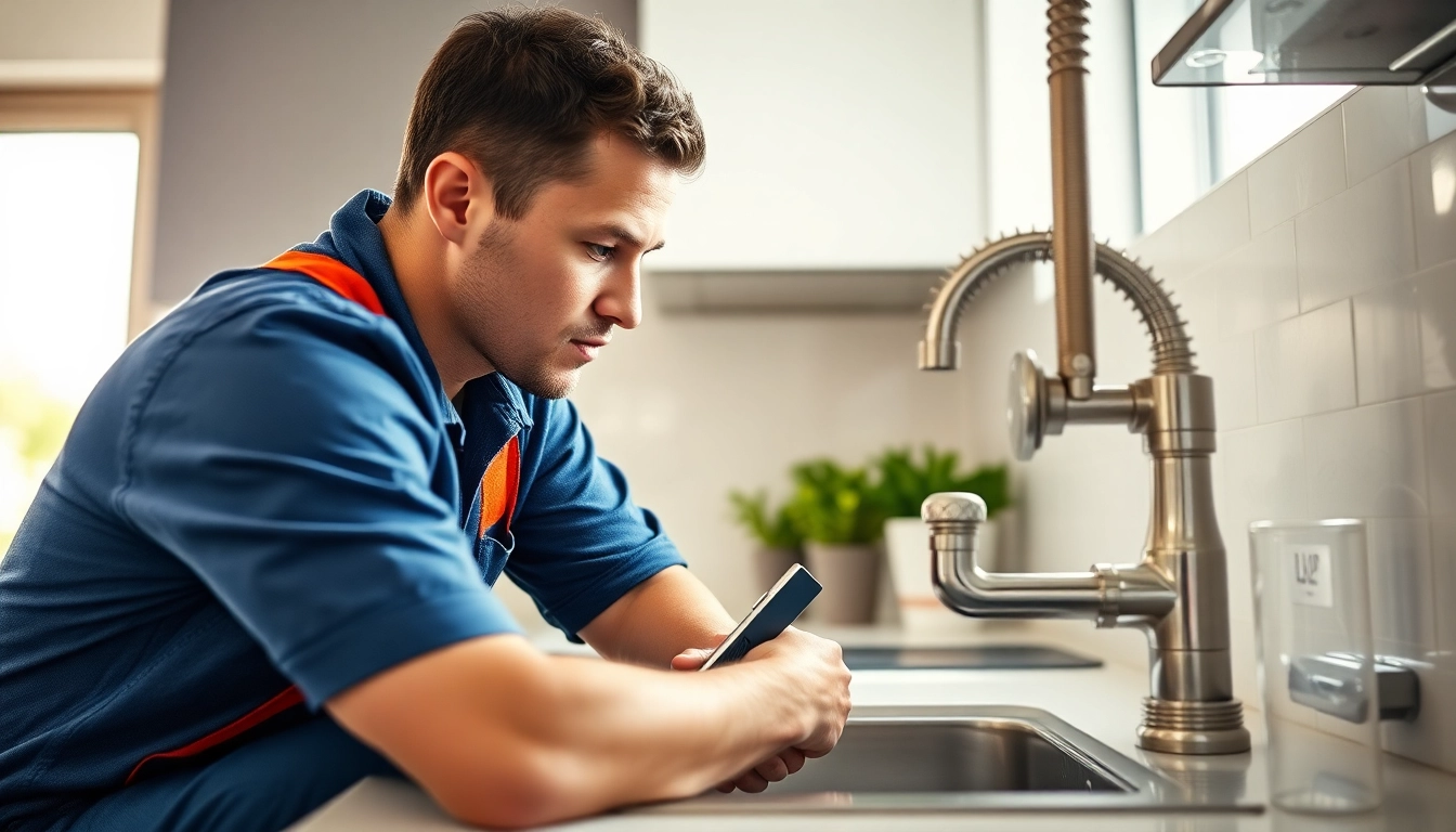 Find expert plumber near me fixing a leak in a modern kitchen setting with natural light.