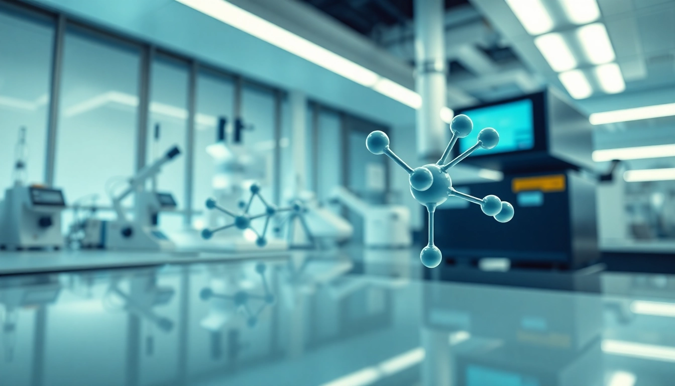 Tirzepatide molecule displayed in a modern lab setting, showcasing its intricate structure and scientific significance.