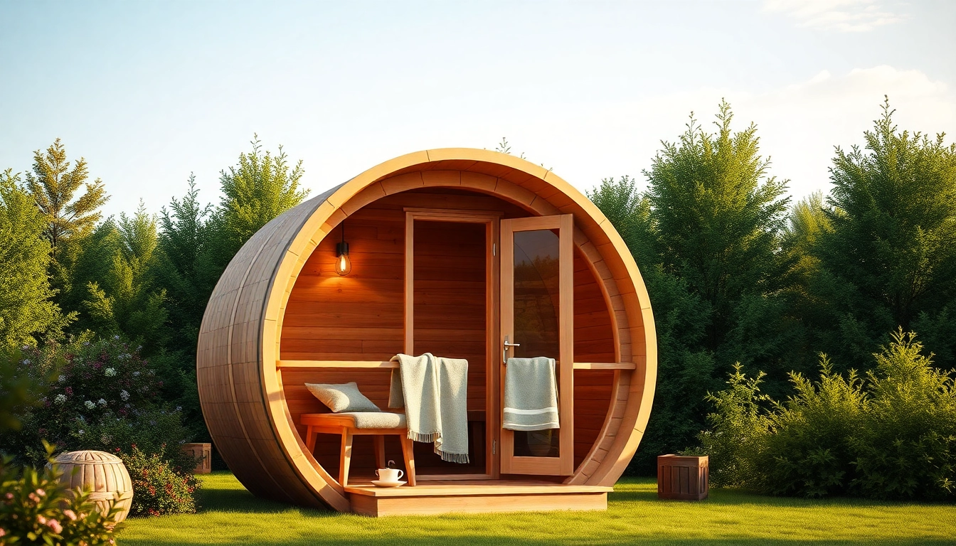 Barrel sauna Canada showcasing a cozy wooden sauna surrounded by nature and inviting relaxation.