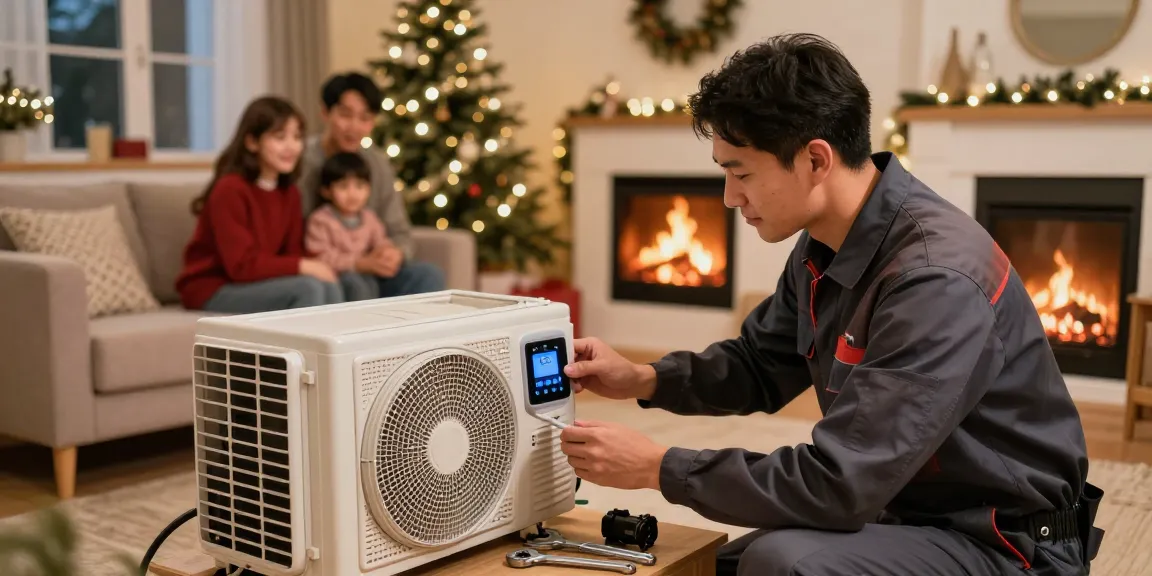 van kombi servisi technician repairing a kombi in a warm family living room