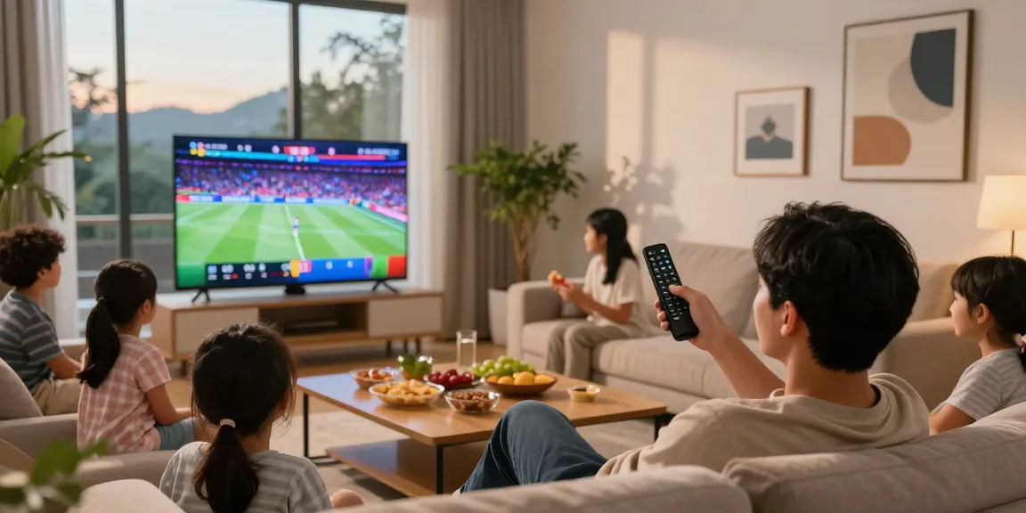Buy iptv netherlands with a family enjoying diverse content on a Smart TV in a cozy living room