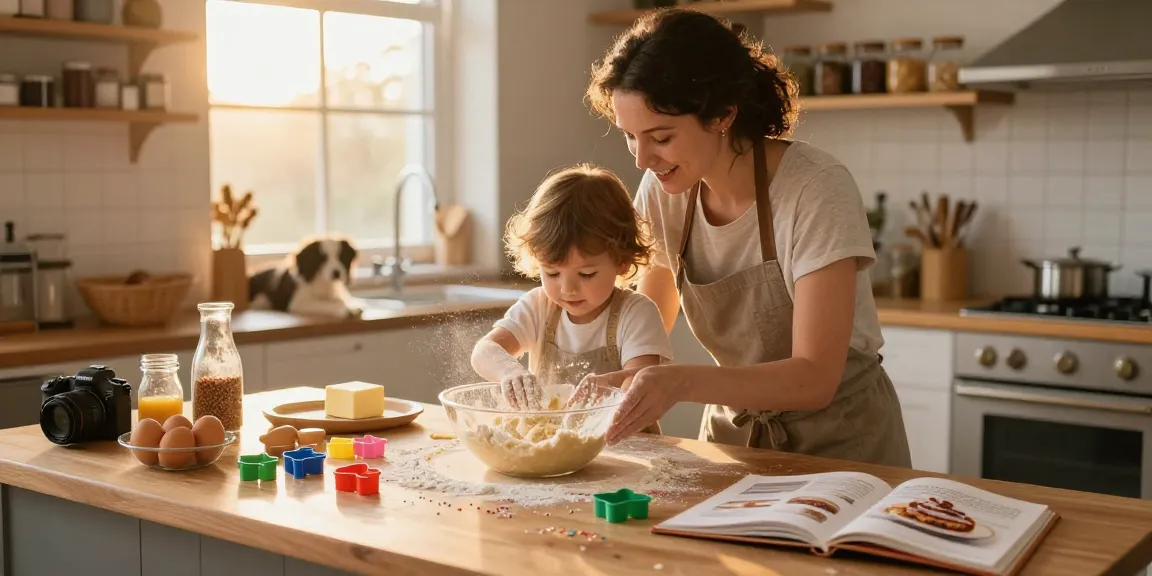 Family bonding in the kitchen, baking memories together at thestorybookstomach.com.