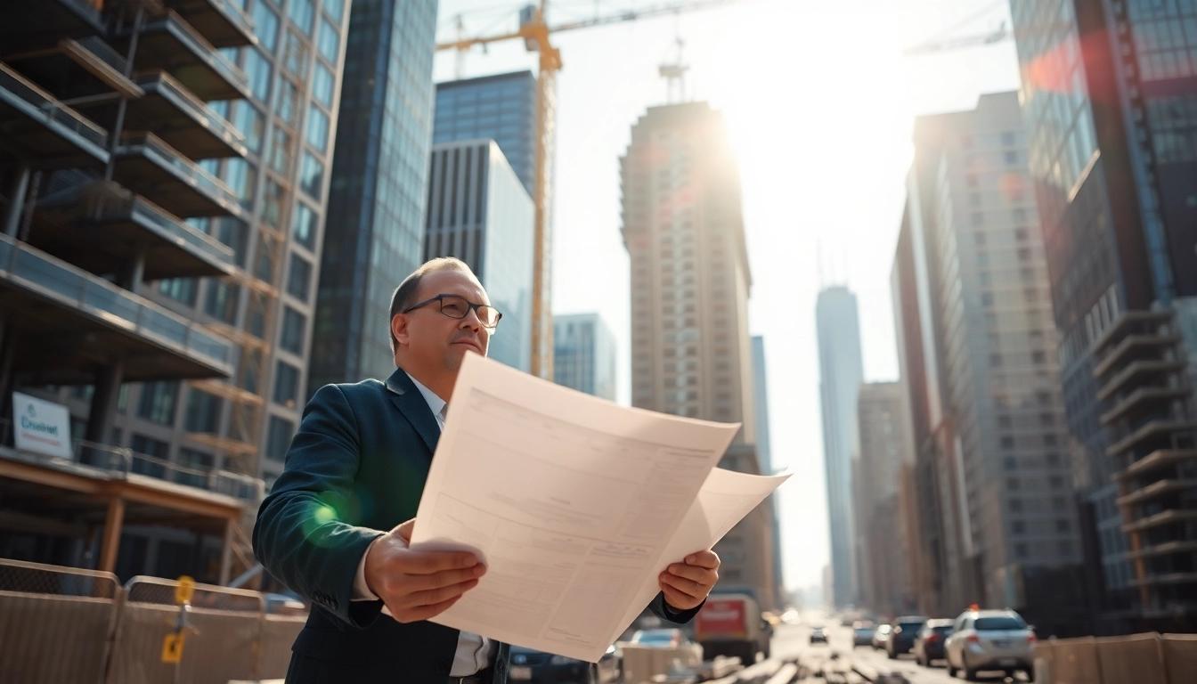 Manhattan Construction Manager leading a construction project amidst New York skyscrapers.