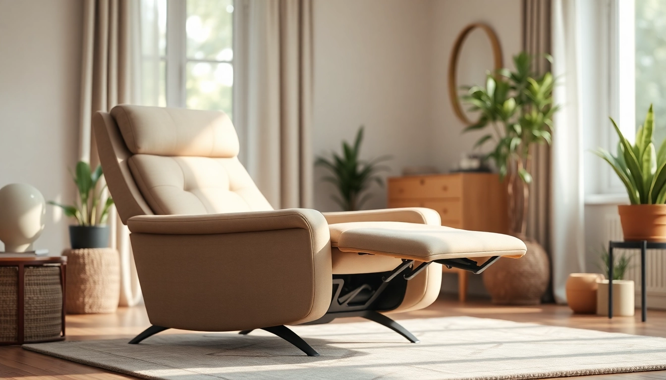 Comfortable lay flat recliner chair in a cozy living room, designed for ultimate relaxation.
