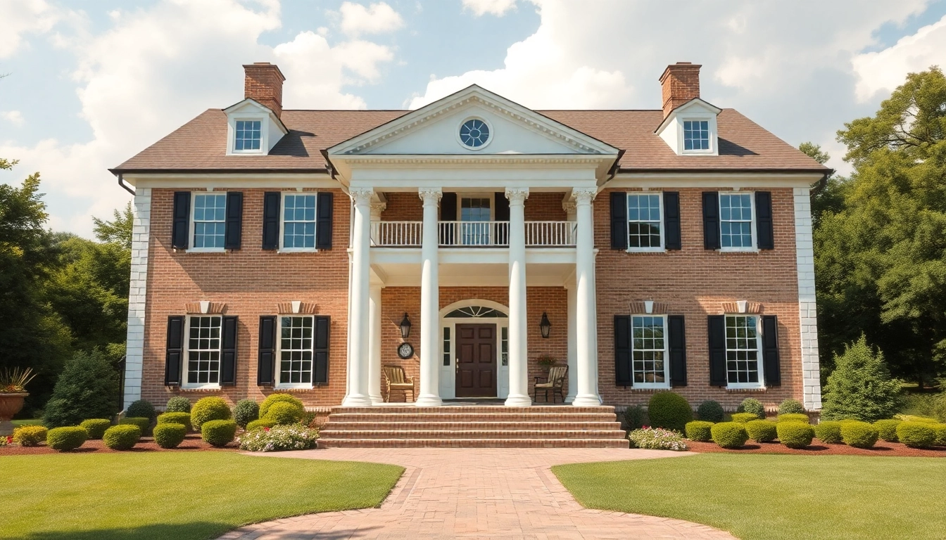 Showcasing colonial home construction with traditional elements and lush landscaping.