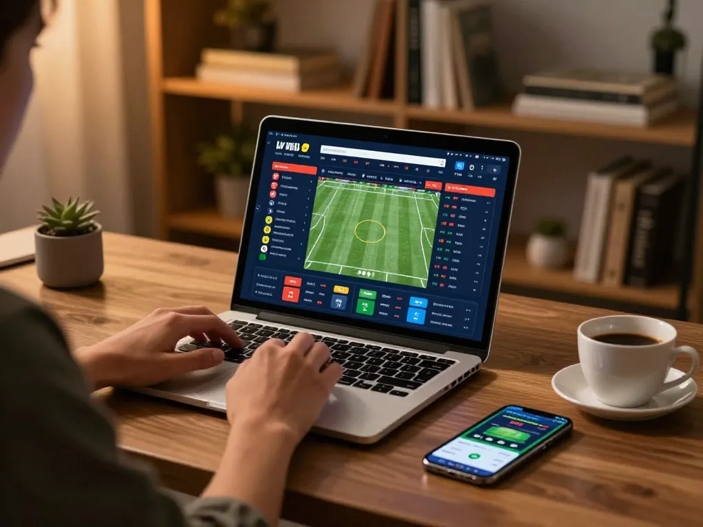 Betting on uu88: Engaged player using laptop at home for strategic sports betting.