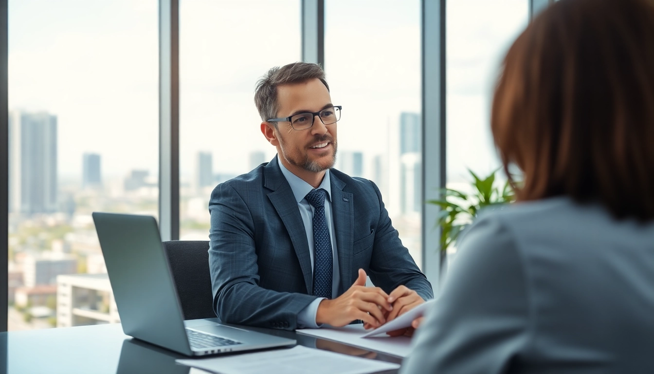 Clearwater truck accident lawyer confidently advises a client in a bright office.