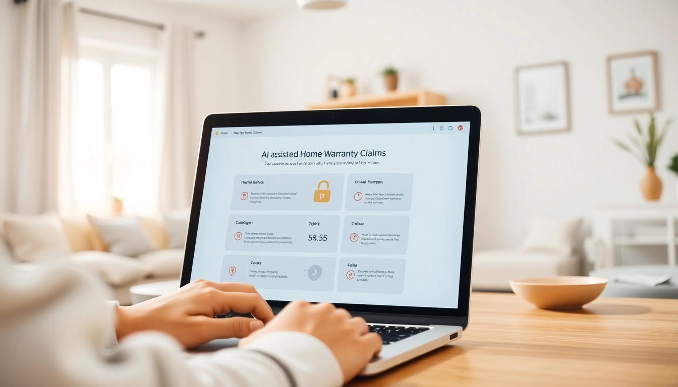Streamlined interface for AI assisted home warranty claims displayed on a laptop, emphasizing modern technology.