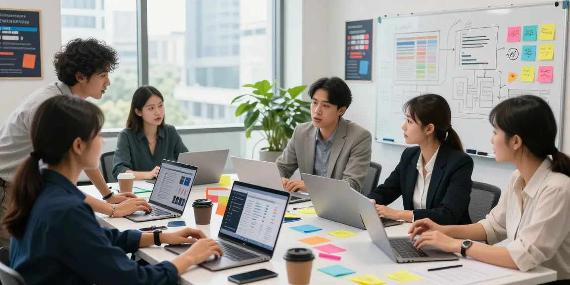 Marketing professionals collaborating at https://wwww.monkeygoals.com workspace, showcasing strategic planning and analytics
