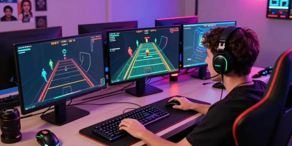 Engaging player focused on rokok88 online obstacle course game in vibrant gaming setup.
