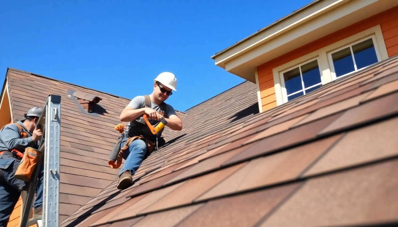 Expert roofing contractor installing shingles on a residential home, emphasizing quality workmanship.