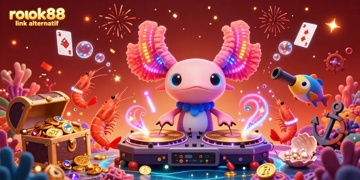 Engage with the thrilling rokok88 link alternatif scene featuring an axolotl DJ and vibrant underwater elements.