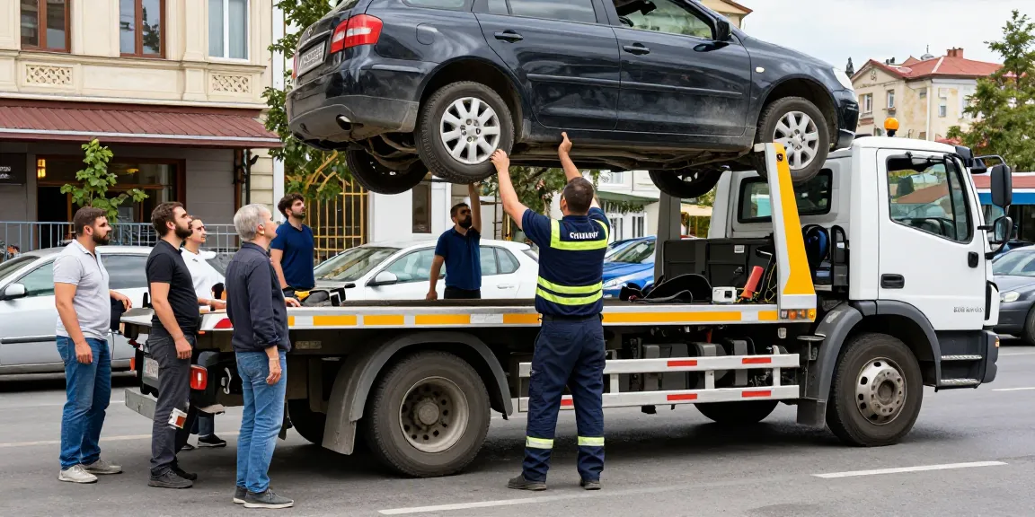 Evakuatori evakuatori tbilisi providing efficient roadside assistance with a professional driver operating a tow truck to help stranded motorists.