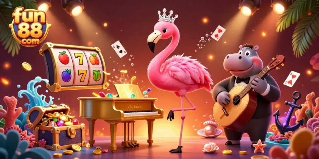 Experience the excitement of fun 88 com with vibrant gambling elements in a lively casino scene.
