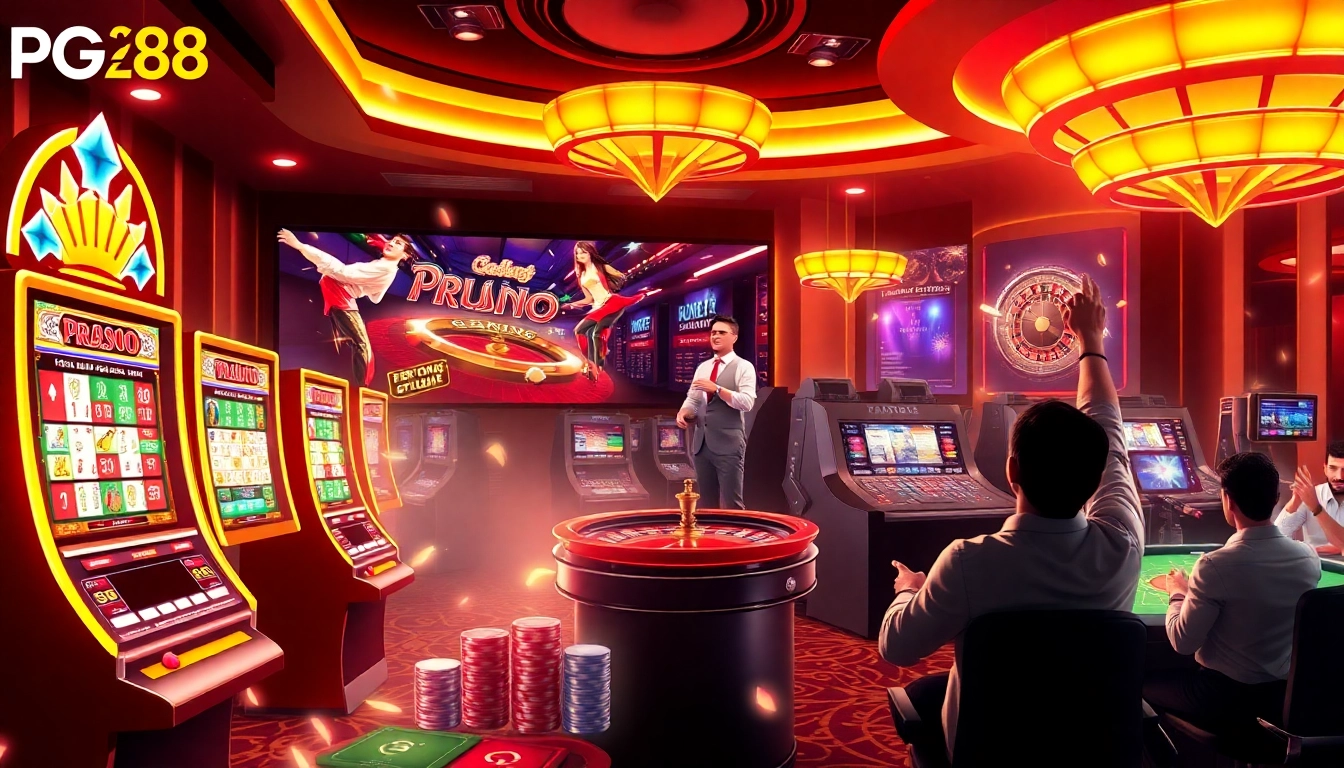 PG88 showcases luxurious online gambling with vibrant slot machines and exciting gaming elements.
