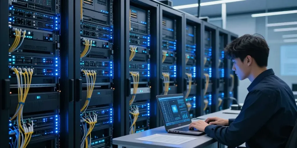 System configuration review in modern data center with secure server setups.