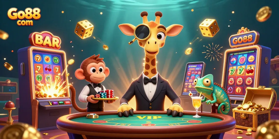 Experience engaging casino games with Go88 com, featuring a vibrant 3D giraffe and lively game elements.