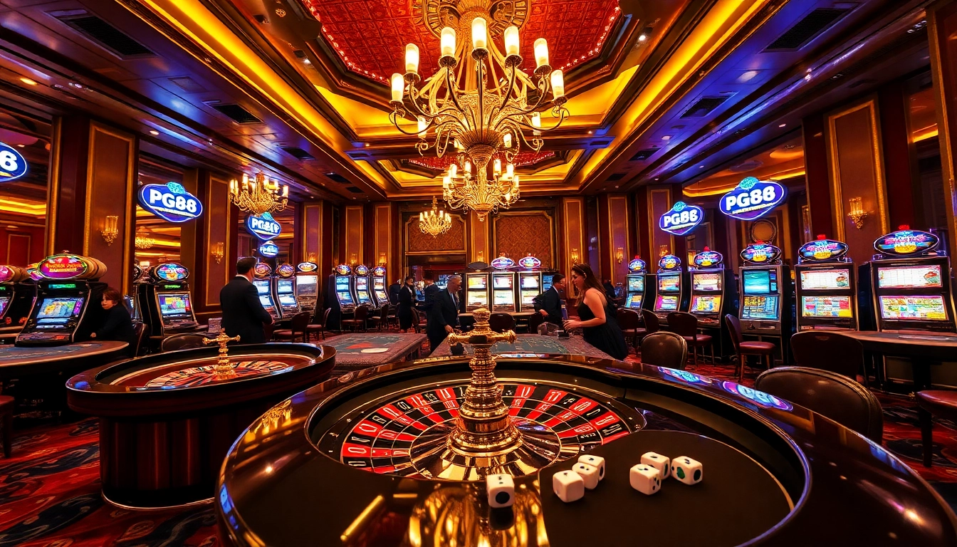 Experience the thrill of gambling at PG88 Casino, showcasing luxurious tables and vibrant games.