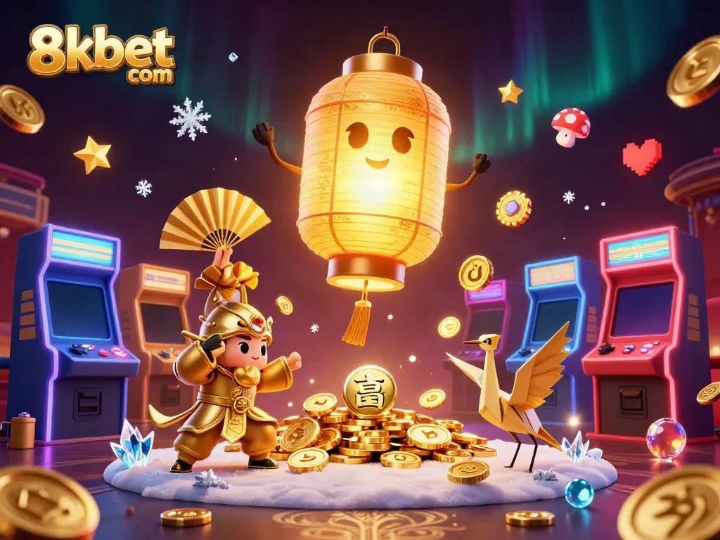 Engage with thrilling gaming experiences at 8xbet com, featuring a majestic golden lantern spirit in an exciting casino setting.