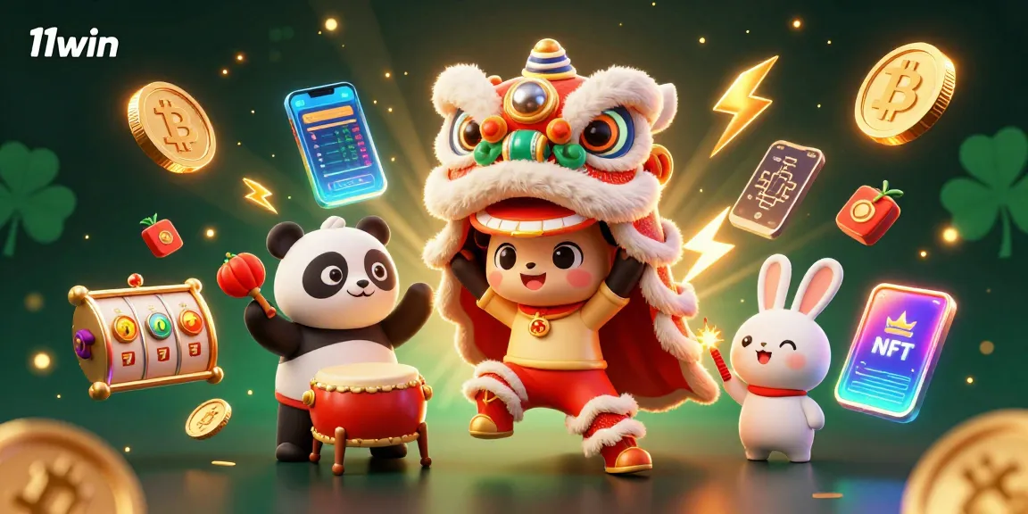 Engage in thrilling fun at 11win with a festive 3D casino scene, featuring vibrant characters and rich decorations.