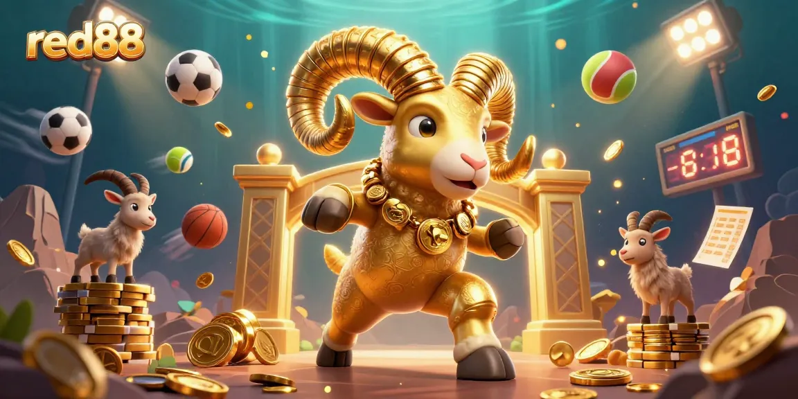 Experience the thrill of betting with red88's exciting 3D scene featuring sports elements and vibrant graphics.