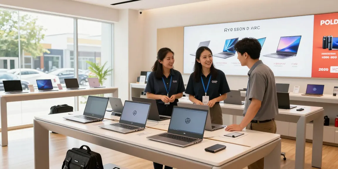 Laptops and accessories at ulpressbureau.ma's tech retail store, showcasing popular models and customer service.