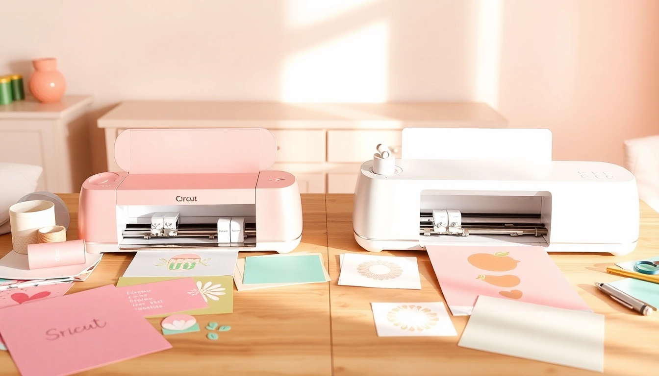 Silhouette vs Cricut comparison with crafting materials on a table.