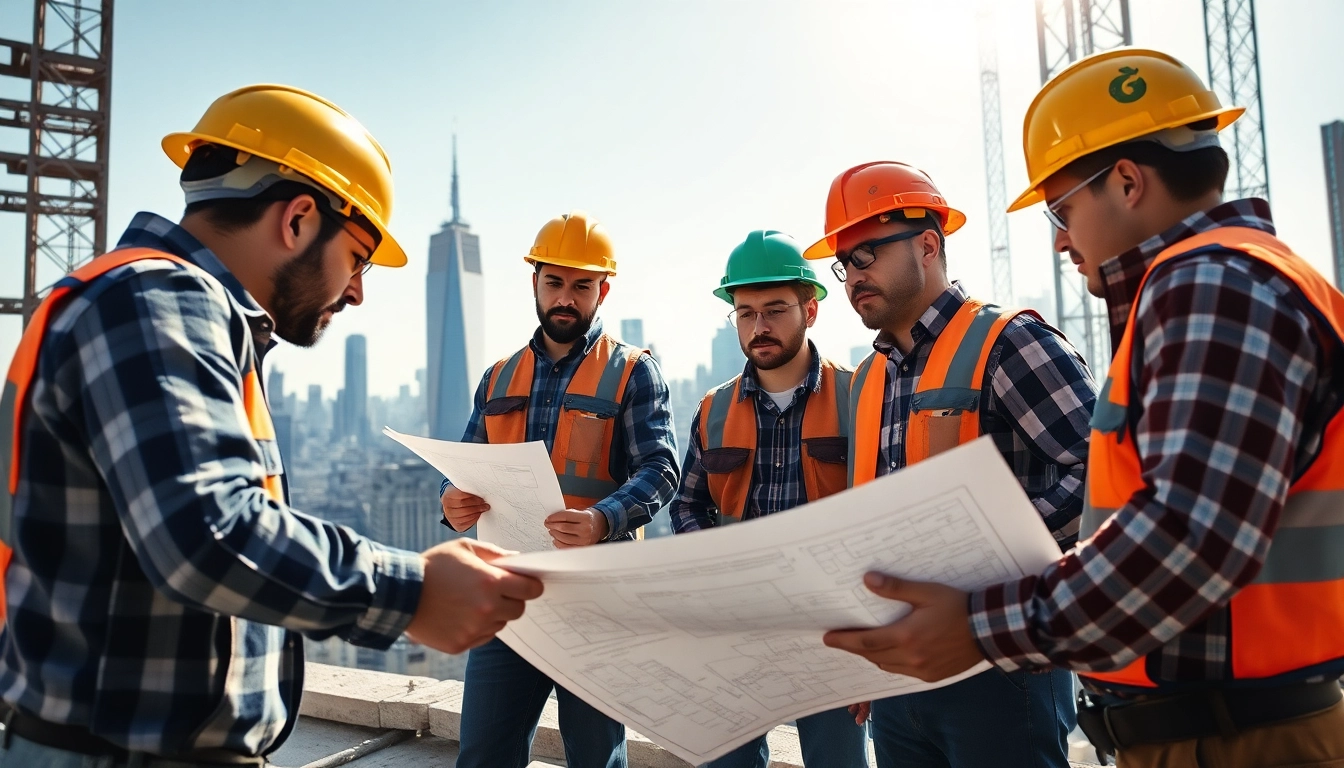 New York City Commercial General Contractor overseeing a busy construction site in Manhattan with a skyline backdrop.