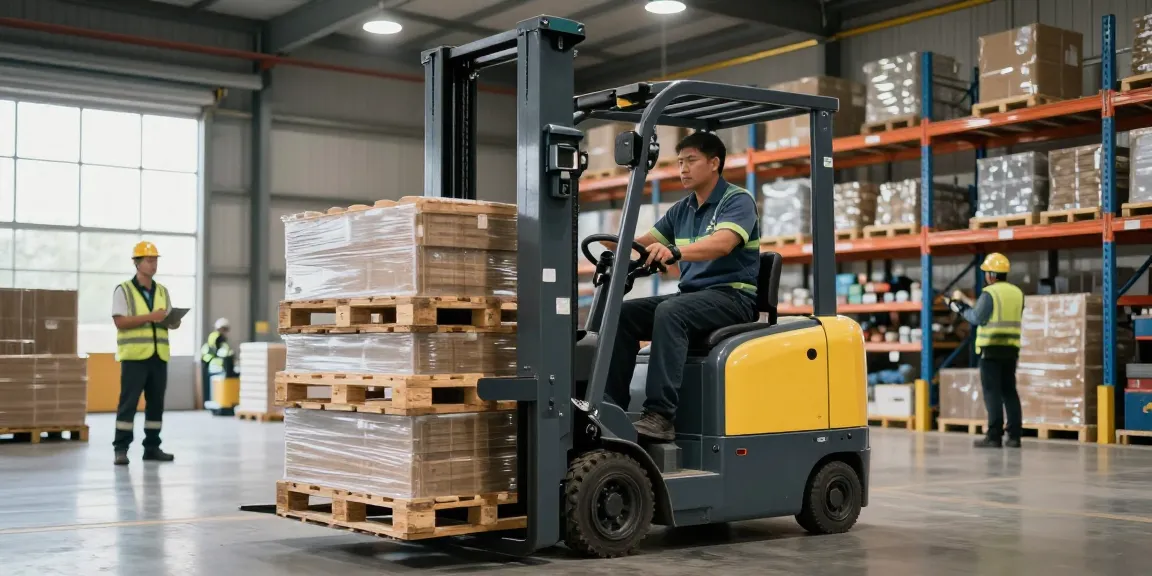 Best stacker in action, expertly lifting heavy pallets in a modern warehouse environment.