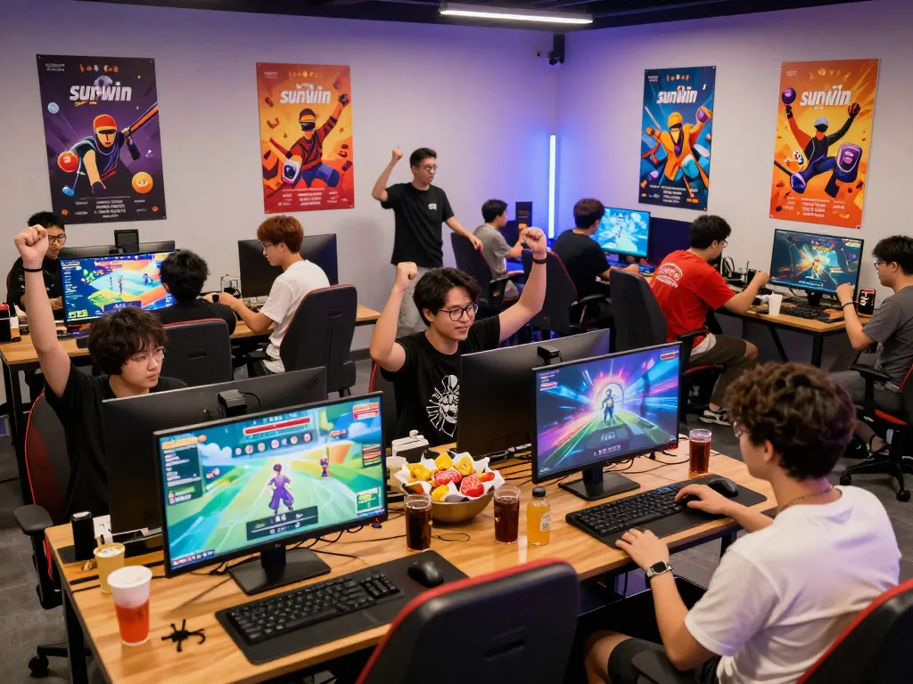 Players enjoying engaging 'sun win' gaming experience in a vibrant communal setup.