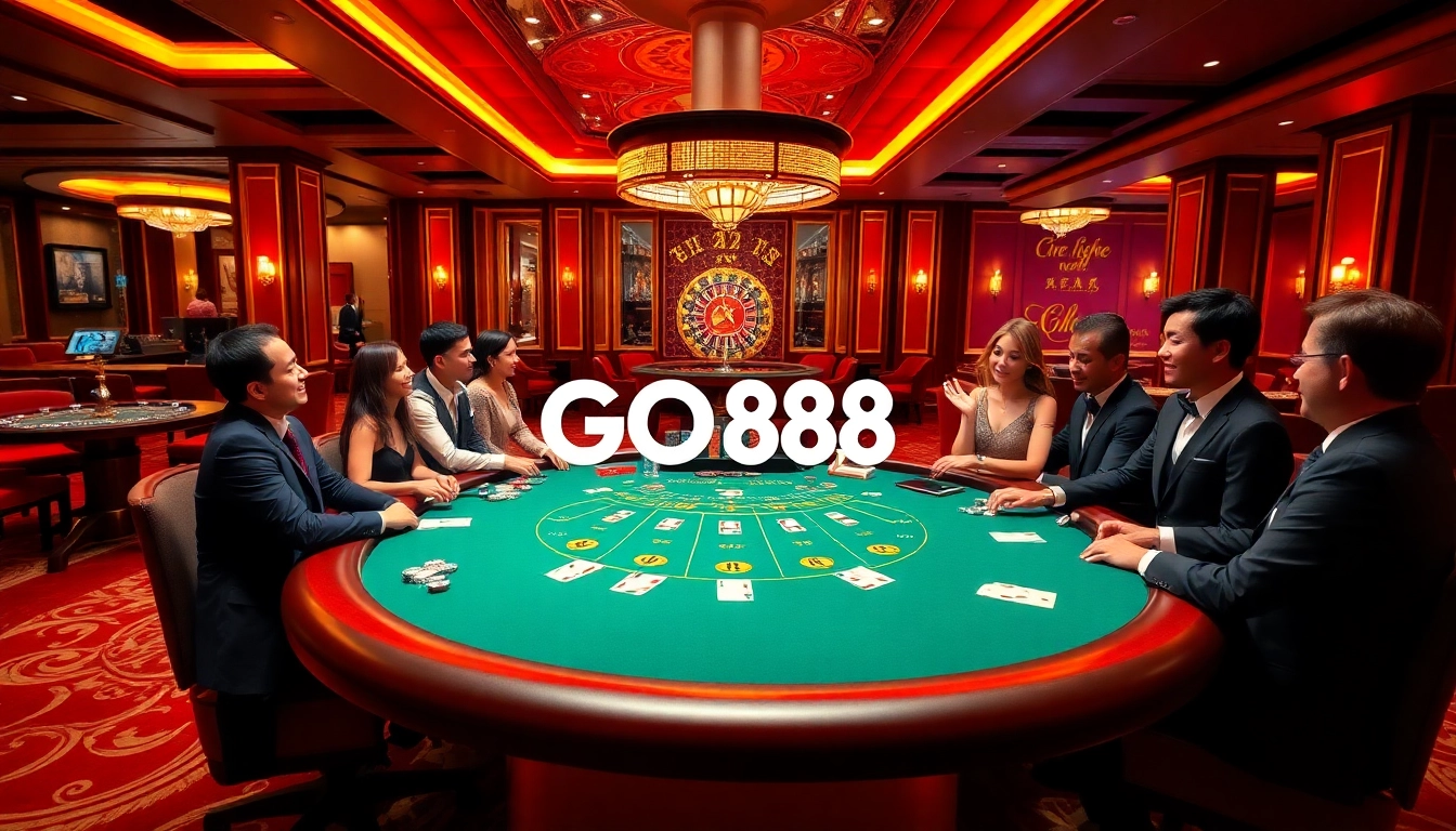 Experience the excitement of GO88 at a luxurious blackjack table with vibrant casino elements.