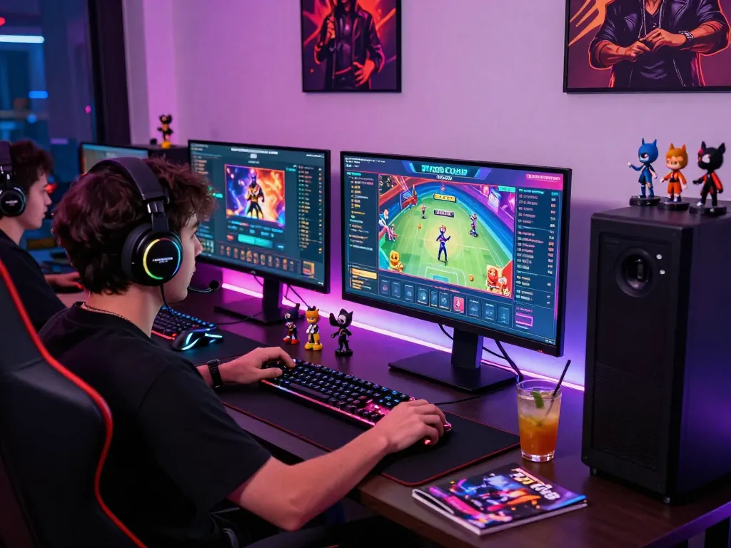 Engaging gaming scene showcasing a player enjoying the 789 club online game with vibrant accessories and modern setup.
