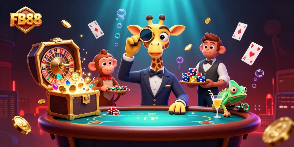 Bet on FB88 with 3D characters at a vibrant poker table filled with casino action