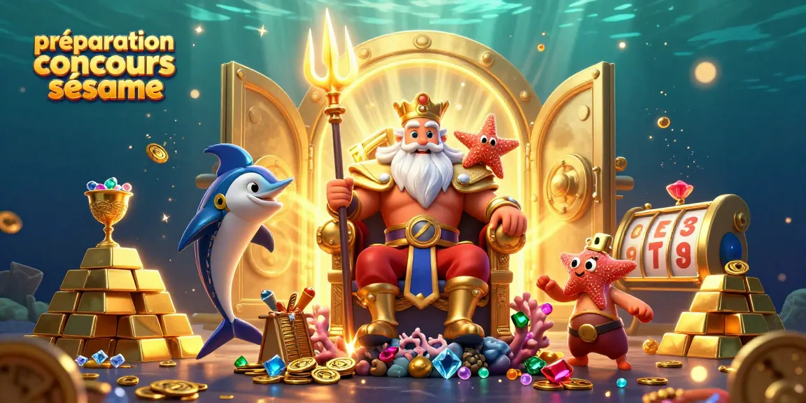 Engage in the thrilling preparation concours sésame journey with vibrant gaming symbols surrounding Neptune.