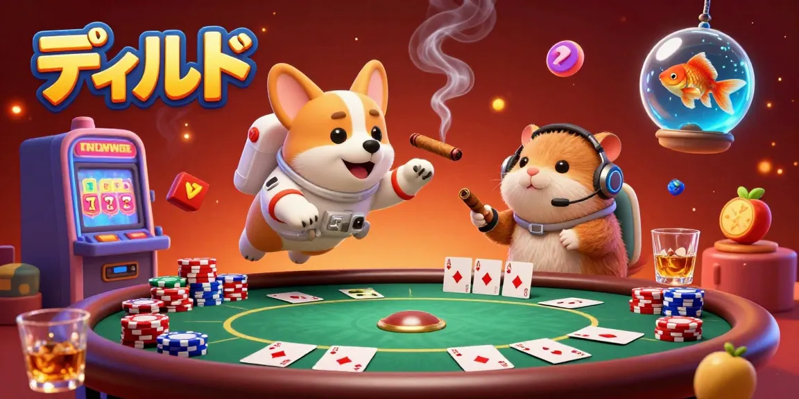 Experience thrilling poker action with ディルド-themed elements floating in an exciting casino scene, showcasing dynamic characters.