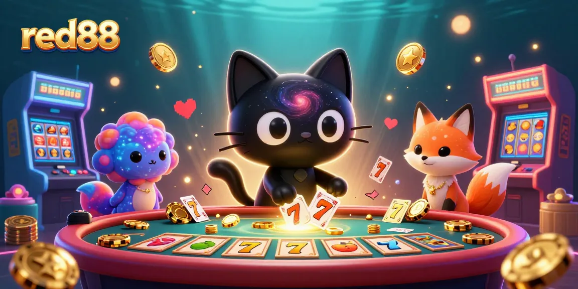 Experience the red88 thrill with a captivating cosmic casino scene featuring vibrant characters and dynamic game elements.