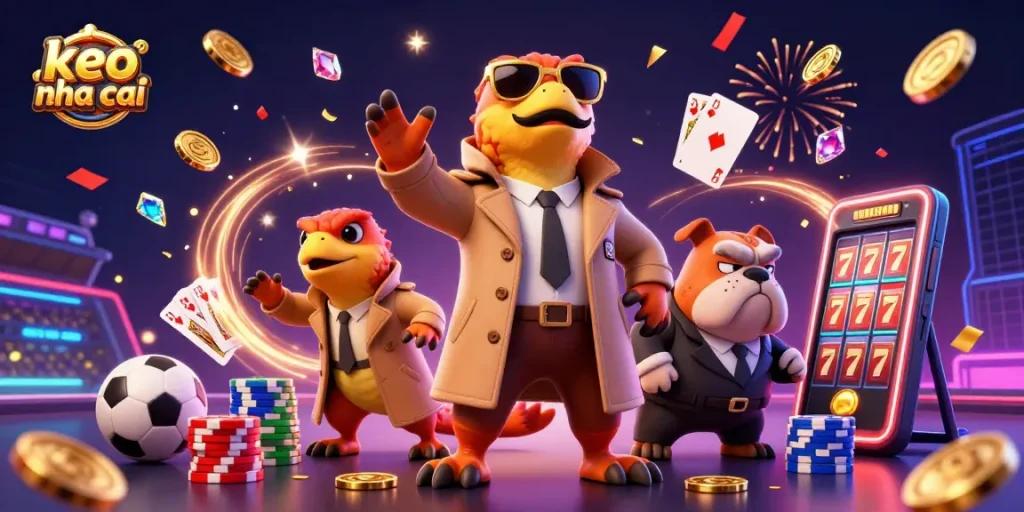 Experience thrilling sports betting with keo nha cai as raptors outsmart a bulldog bouncer in a vibrant casino.